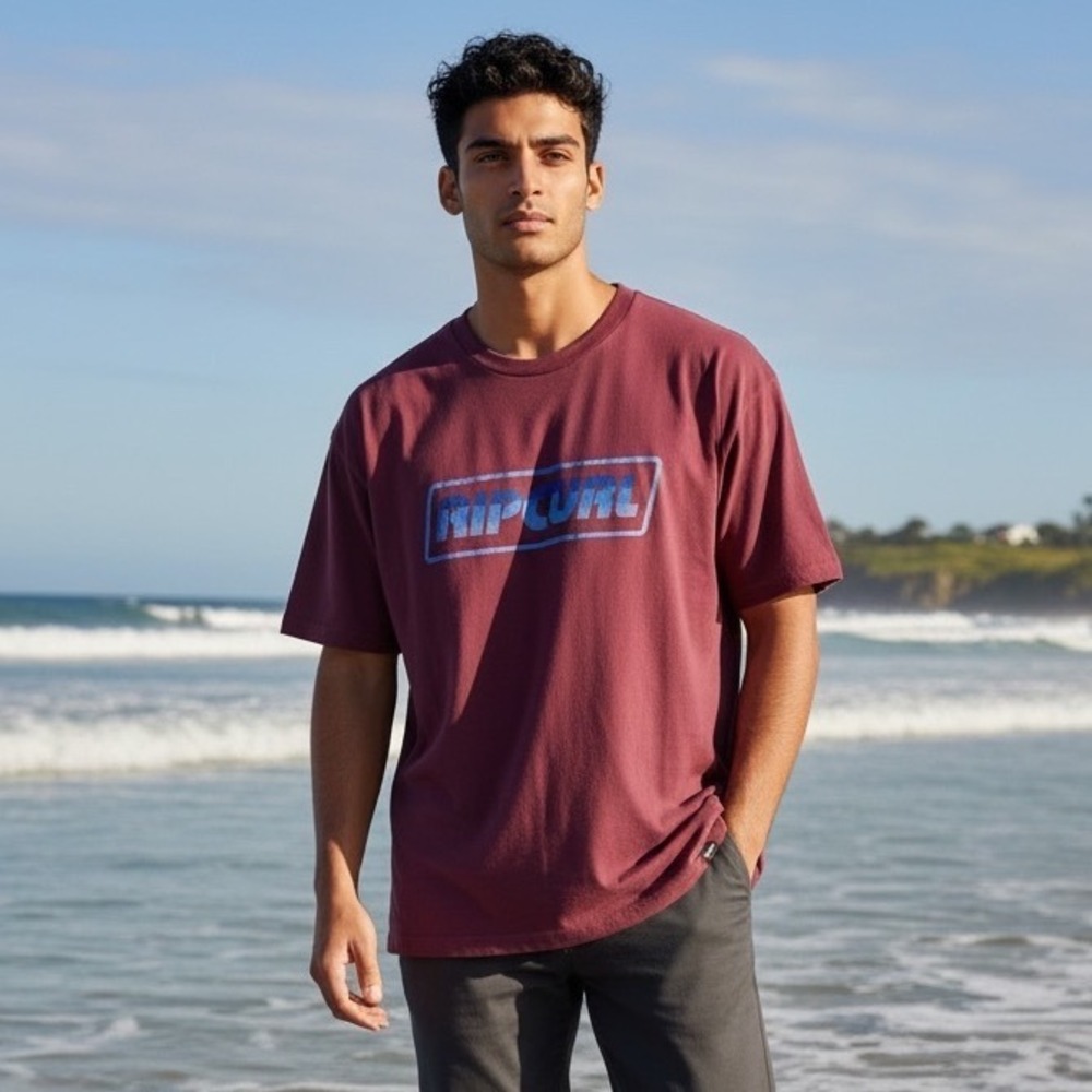 Rip Curl Mens Logo Graphic T-Shirt Maroon Cotton Surf Tee Size Large New no tags